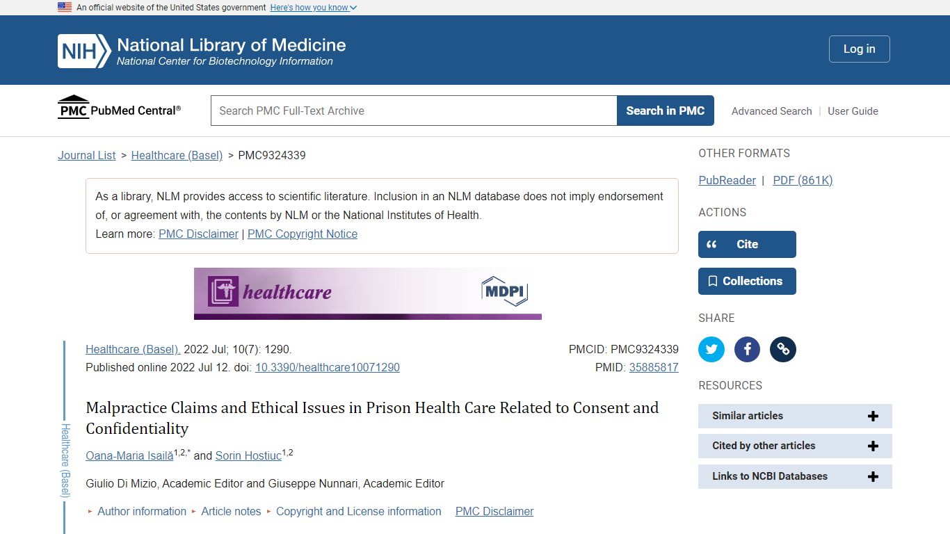Malpractice Claims and Ethical Issues in Prison Health Care Related to ...